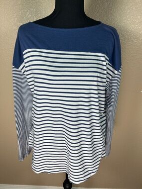J. Jill Blue Stripe Perfect Pima Tunic Shirt Size L Long Sleeve